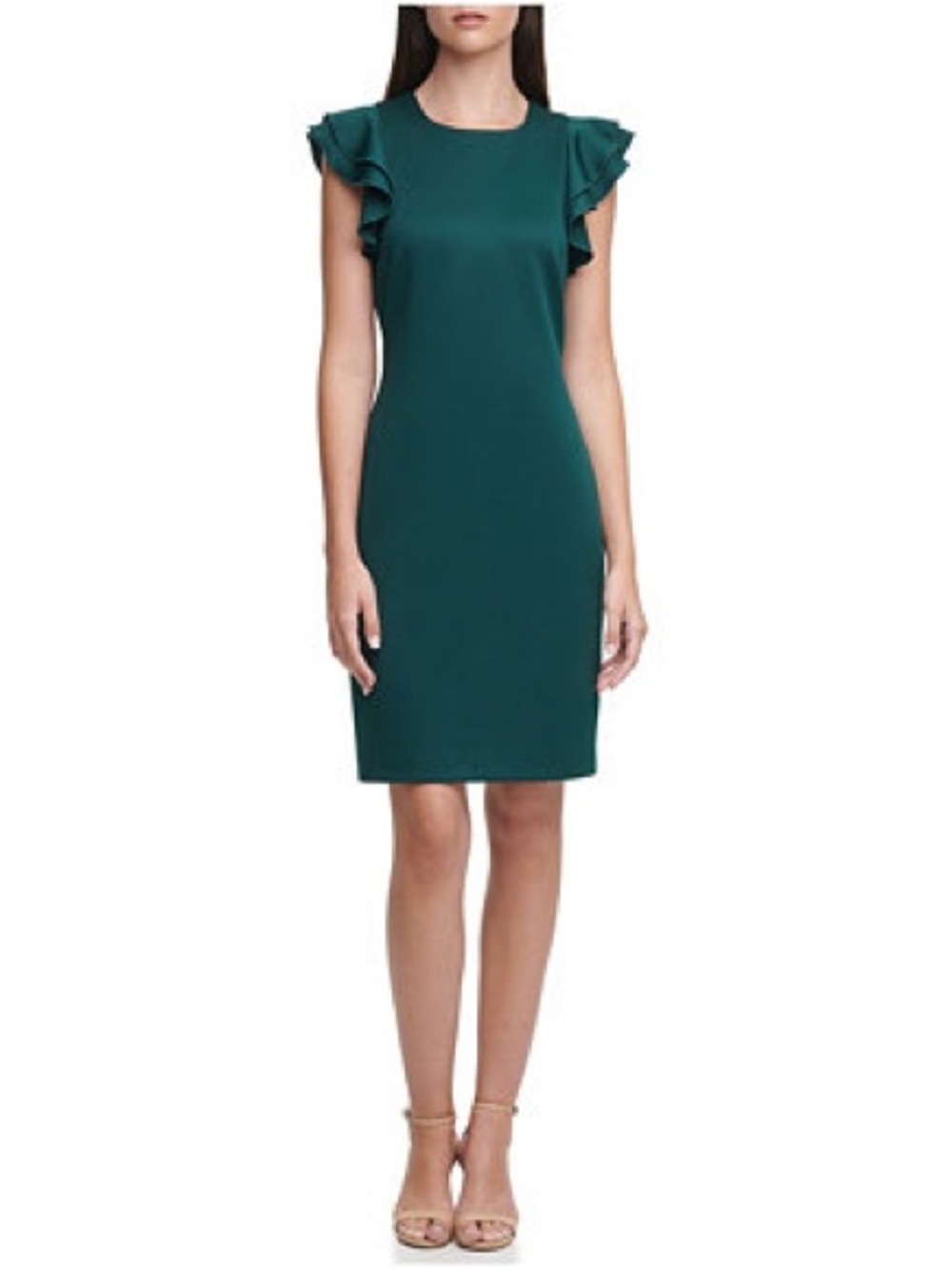 NWT Tommy Hilfiger sheath dress ruffle short sleeve midi flutter emerald forest